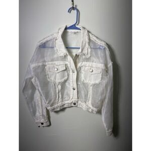 Dance And Marvel Womens S White Sheer Organza Frayed Crop Jacket